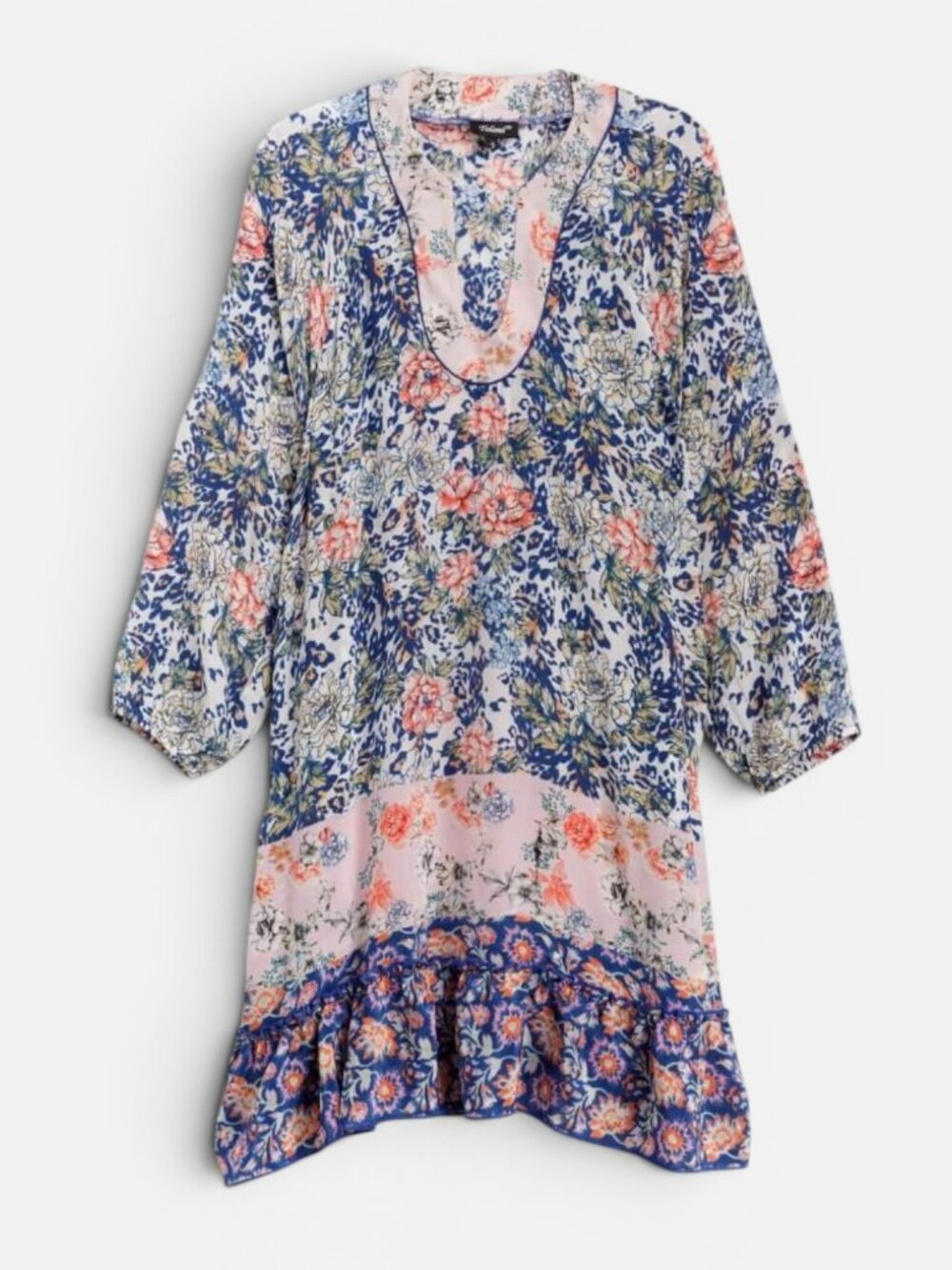 Tolani Floral Cupro Boho Tunic Dress Pink Blue Mixed Print Size Small